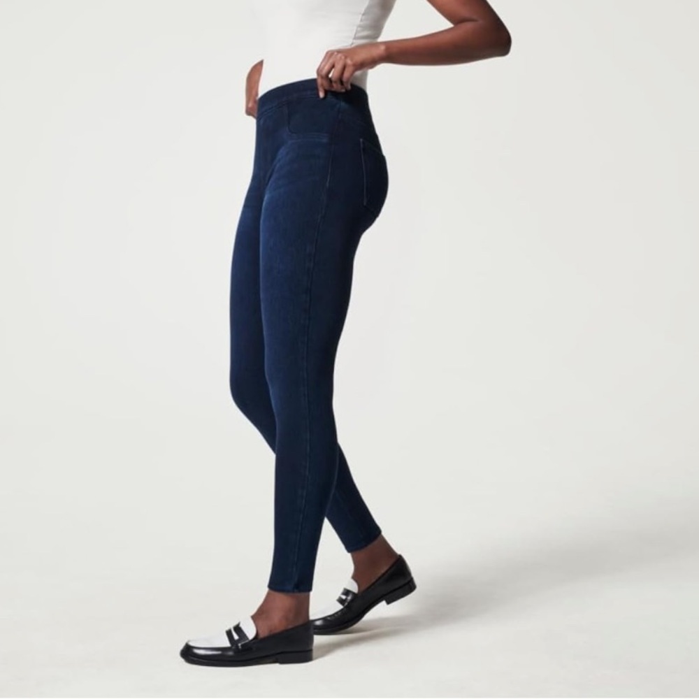 SPANX Twilight Rinse Womens Ankle Jean-ish Leggings Dark Wash